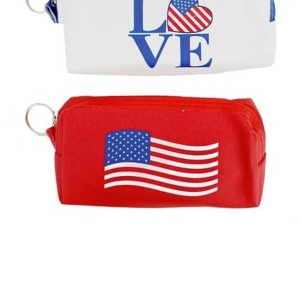 American Flag Red Vegan Leather On The Go Bag Pouch Keychain